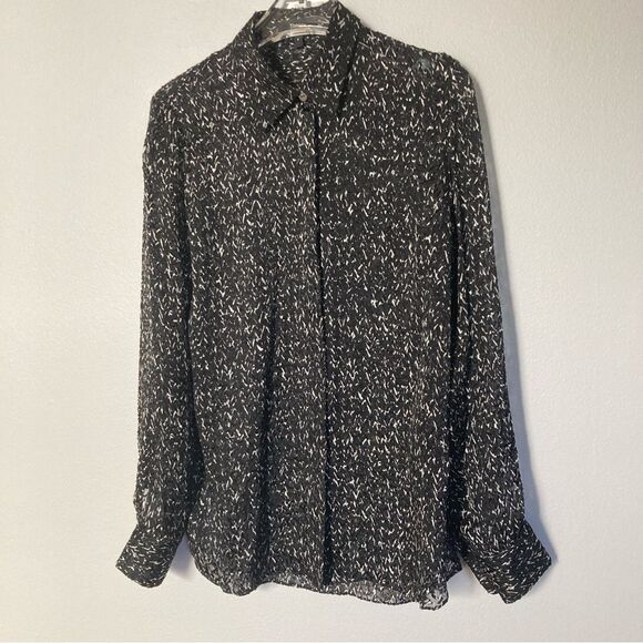 Theory Blouse Women P Burnout Semi Sheer Abstract Silk Blend Shirt Chevron Print - Picture 1 of 8